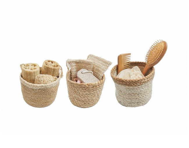 Set di 3 cestini in juta di alghe marine