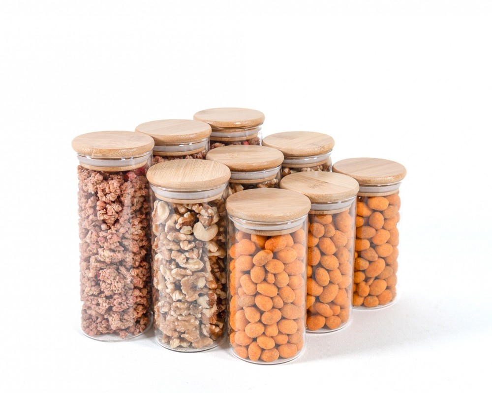 Slim tall round spice jars set of 9