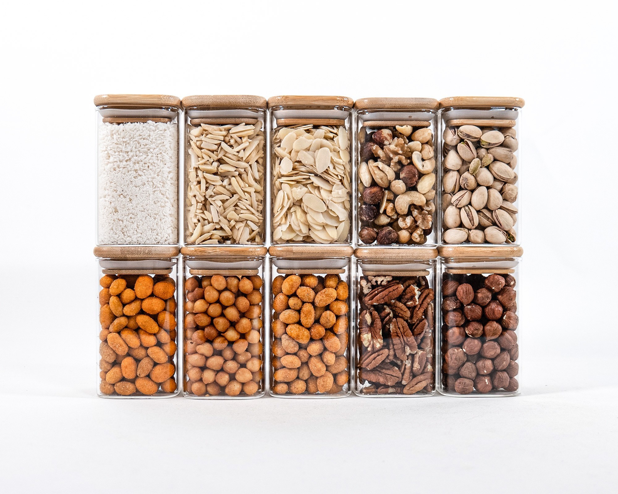 Lot de 10 bocaux de rangement carrés étroits de 10 cm de haut