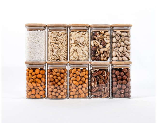 Schmale quadratische Gewürzgläser 10 cm hoch 10er Set