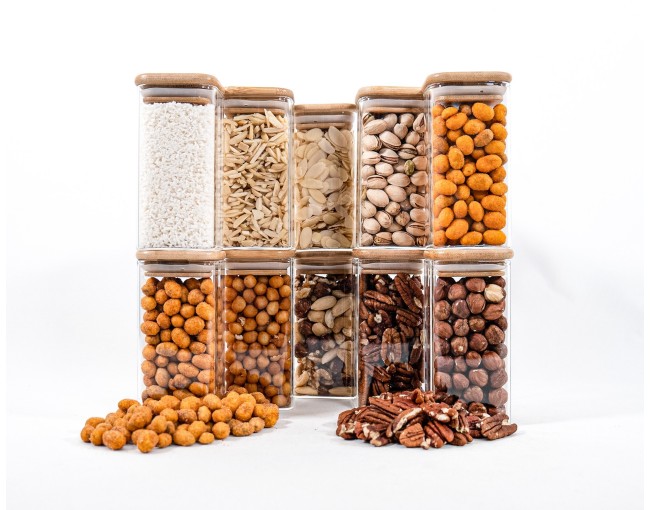 Narrow square storage jars 12 cm high set of 10