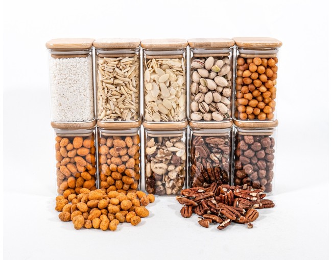 Narrow square storage jars 12 cm high set of 10