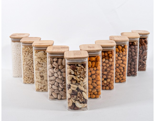 Barattoli di stoccaggio quadrati stretti alti 14 cm, set da 10