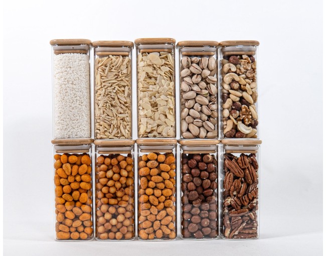 Lot de 10 bocaux de rangement carrés étroits de 14 cm de haut