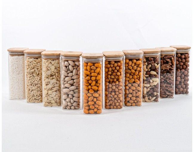 Schmale quadratische Vorratsgläser 16 cm hoch 10er Set