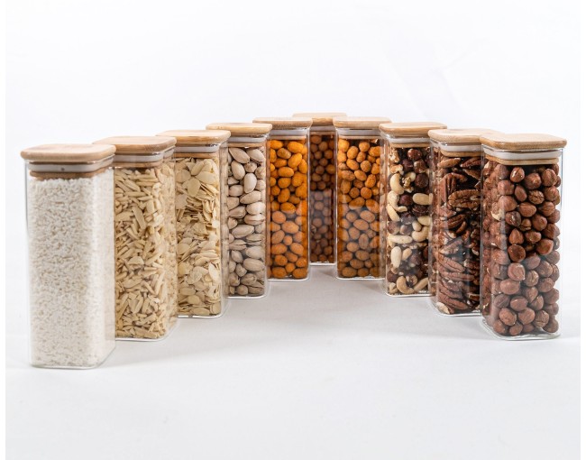 Barattoli di stoccaggio quadrati stretti alti 16 cm, set da 10