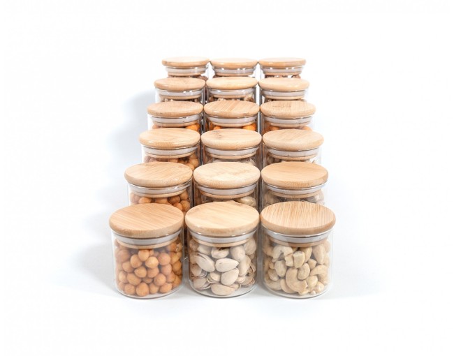 Slim round spice jars, set of 18