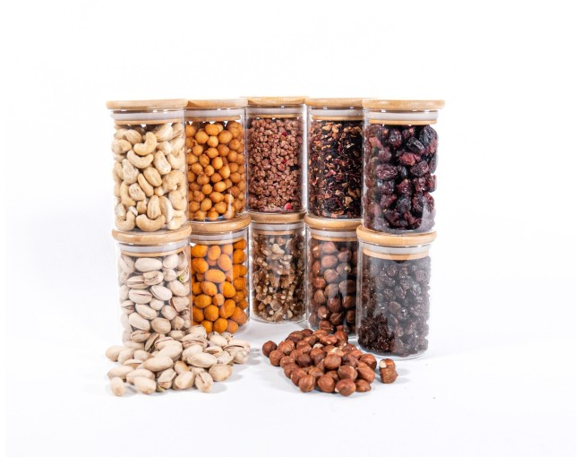 Bocaux de conservation étroits de 10 cm de haut avec couvercles en bambou, lot de 10