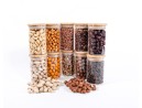 Narrow storage jars 10 cm high with bamboo lids, set of 10