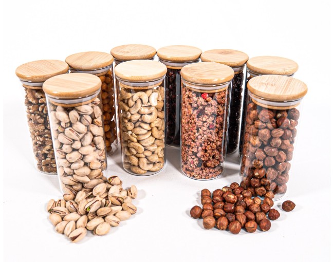 Bocaux de conservation étroits de 14 cm de haut avec couvercles en bambou, lot de 10