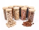 Schmale Gewürzgläser 14 cm hoch Bambusdeckel 10er Set
