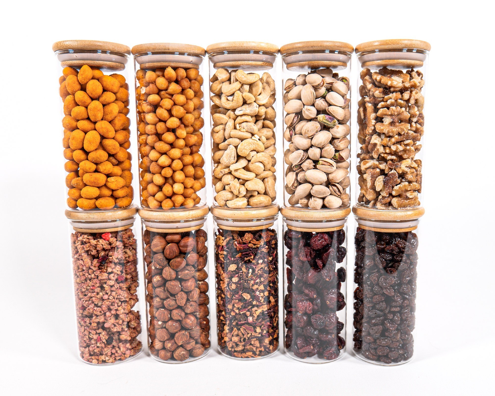 Bocaux de conservation étroits de 14 cm de haut avec couvercles en bambou, lot de 10