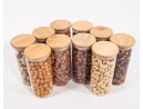 Narrow storage jars 14 cm high with bamboo lids, set of 10