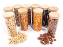 Schmale Gewürzgläser 16 cm hoch Bambusdeckel 10er Set