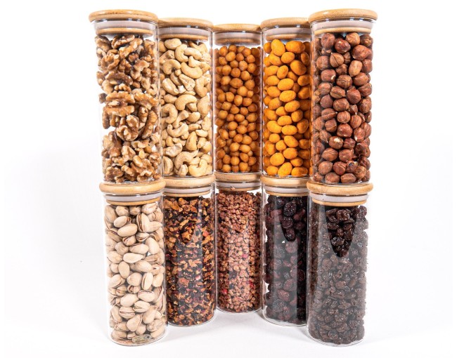 Bocaux de conservation étroits de 16 cm de haut avec couvercles en bambou, lot de 10