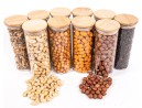 Schmale Gewürzgläser 16 cm hoch Bambusdeckel 10er Set