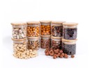 Narrow storage jars 6 cm high with bamboo lids, set of 10