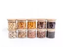 Schmale Gewürzgläser 6 cm hoch Bambusdeckel 10er Set