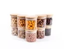 Schmale Gewürzgläser 6 cm hoch Bambusdeckel 10er Set