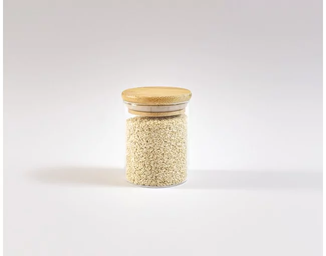 Schmale Gewürzgläser 8 cm hoch Bambusdeckel 10er Set