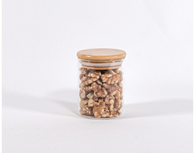 Narrow storage jars 8 cm high with bamboo lids, set of 10