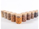 Narrow storage jars 8 cm high with bamboo lids, set of 10