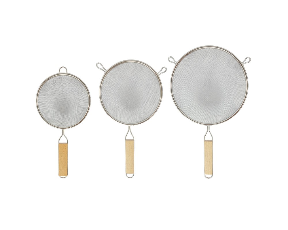 Setaccio con manico in legno, set da 3