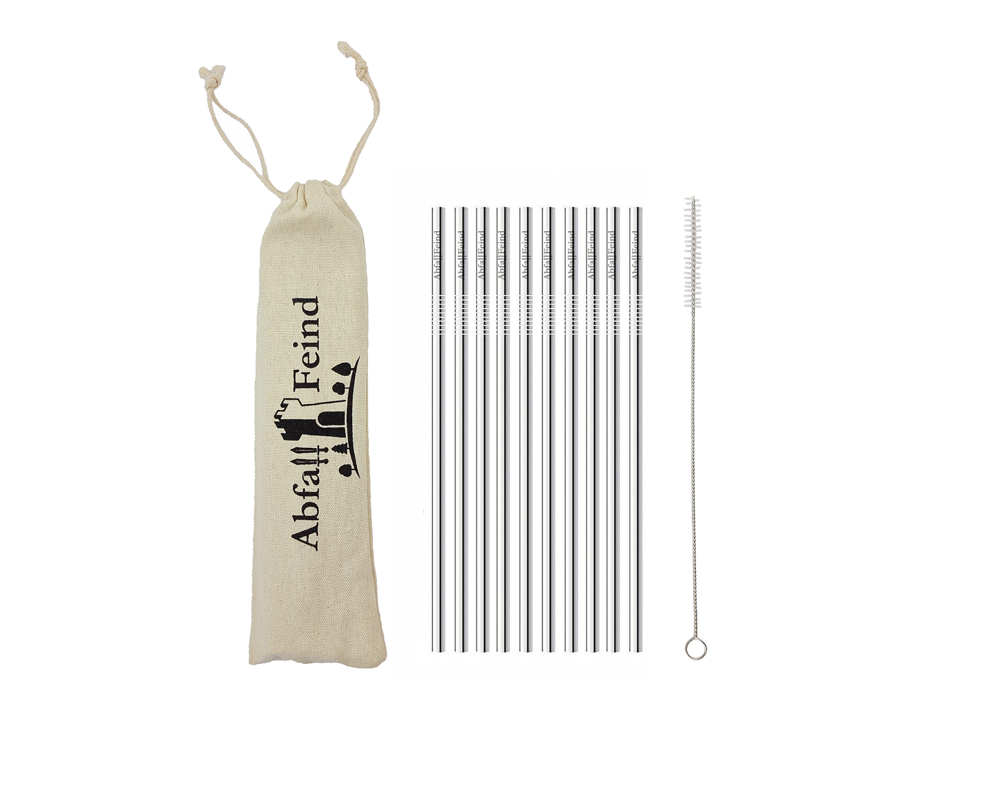 Set of 10 stainless steel drinking straws