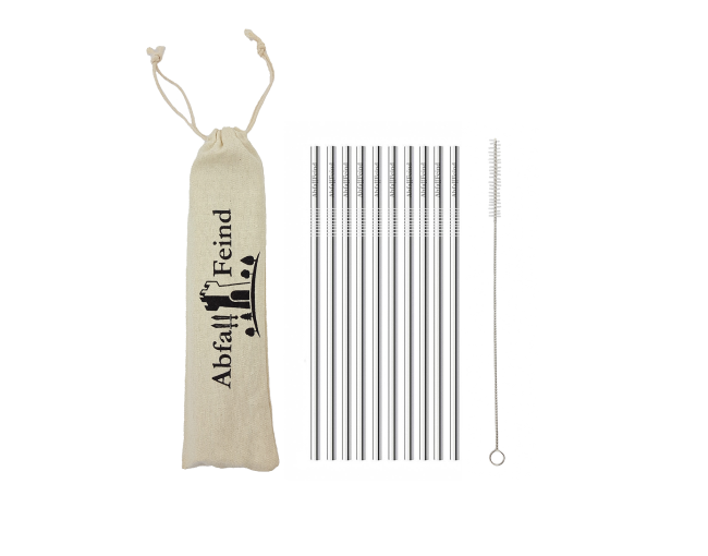 Set of 10 stainless steel drinking straws