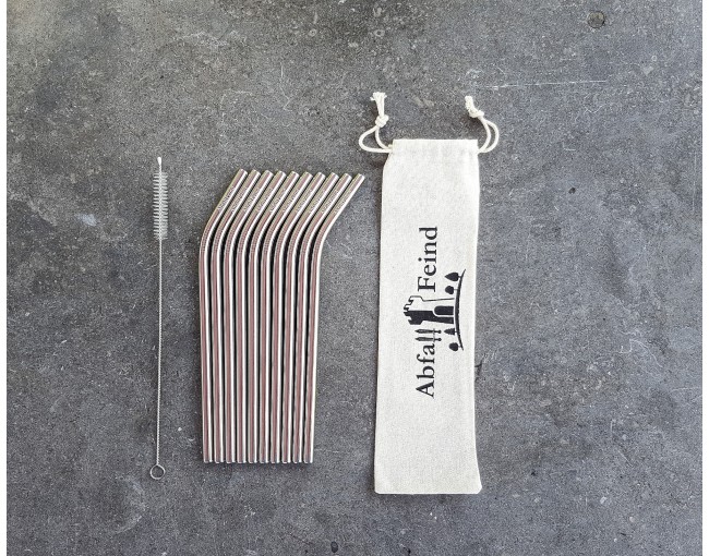 Set of 10 stainless steel drinking straws