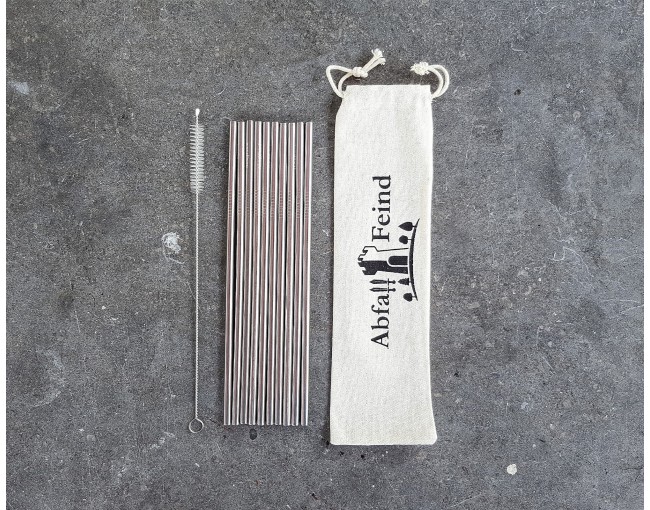 Set of 10 stainless steel drinking straws