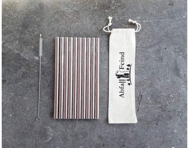 Set of 10 stainless steel drinking straws