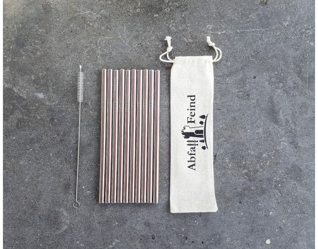 Set of 10 stainless steel drinking straws