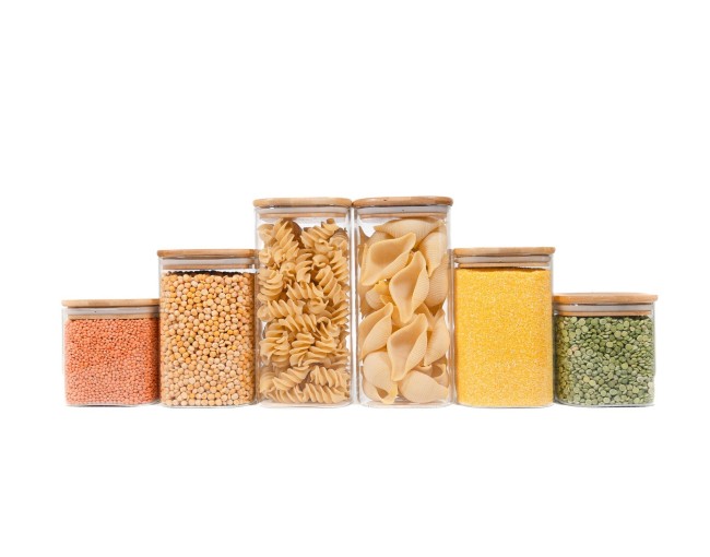 Square storage jars with bamboo lids, set of 6