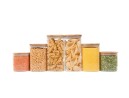 Square storage jars with bamboo lids, set of 6