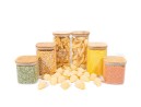 Square storage jars with bamboo lids, set of 6