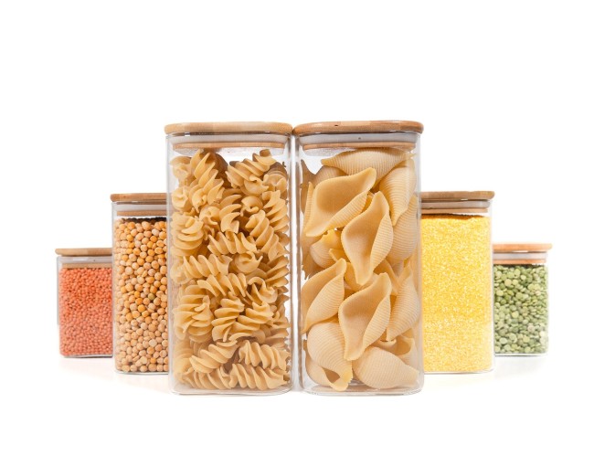 Square storage jars with bamboo lids, set of 6