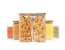 Square storage jars with bamboo lids, set of 6