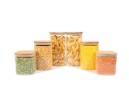 Square storage jars with bamboo lids, set of 6