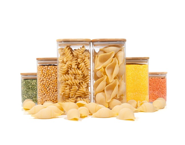 Square storage jars with bamboo lids, set of 6