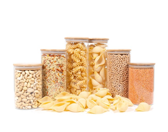 Round storage jars with bamboo lids, set of 6