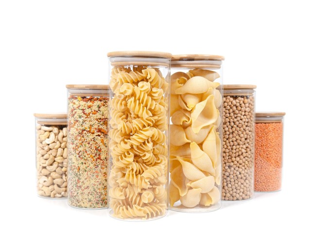 Round storage jars with bamboo lids, set of 6