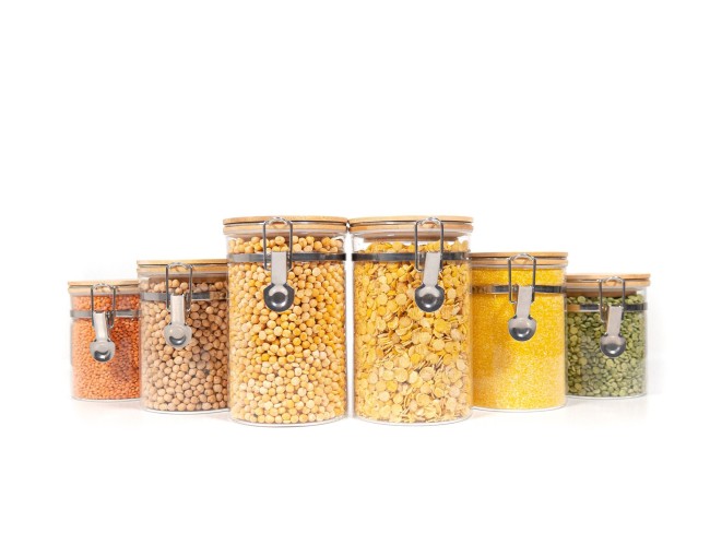 Clip-on storage jars with bamboo lids, set of 6