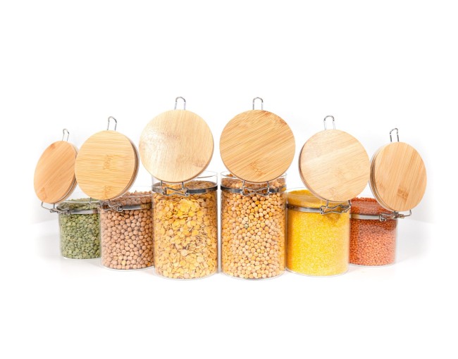 Bocaux de rangement à clipser avec couvercles en bambou, lot de 6