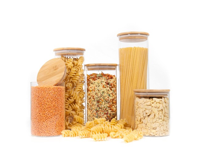 Bocaux de rangement ronds avec couvercles en bambou, lot de 5