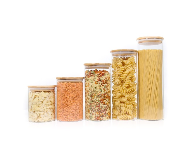 Bocaux de rangement ronds avec couvercles en bambou, lot de 5