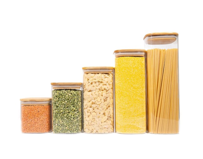 Bocaux de rangement carrés avec couvercles en bambou, lot de 5