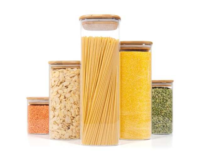 Bocaux de rangement carrés avec couvercles en bambou, lot de 5