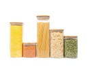 Square storage jars with bamboo lids, set of 5