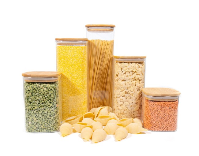 Square storage jars with bamboo lids, set of 5